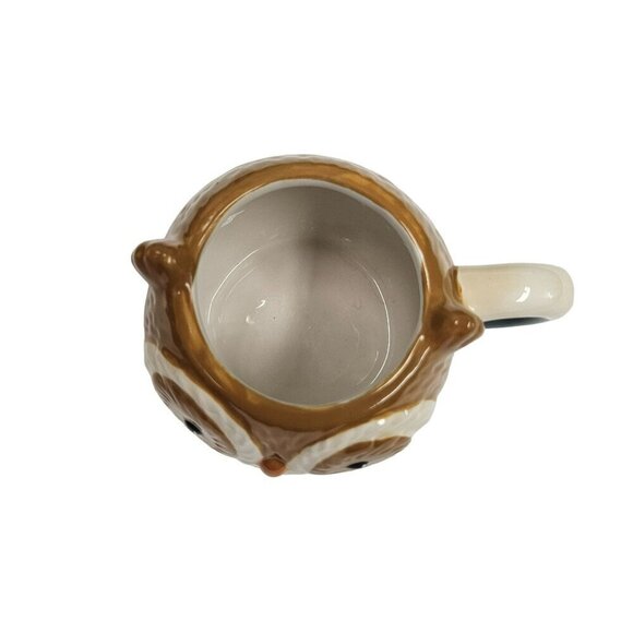 Earthenware Ceramic 3D Hand-Painted Coffee Cup Owl Shape Blue & White Handle - Picture 9 of 13